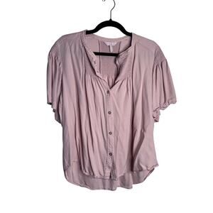 Rebecca Taylor Blush Pink Button Up Short Sleeve Blouse Large